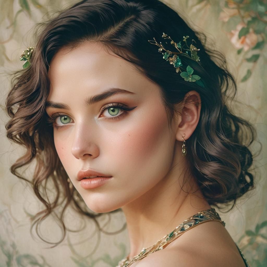 Art Nouveau Woman with Emerald Eyes