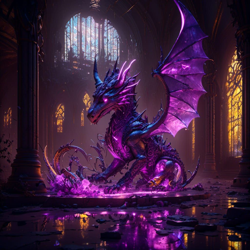 Glass Dragon with Glowing Runes in Dark Fantasy Style