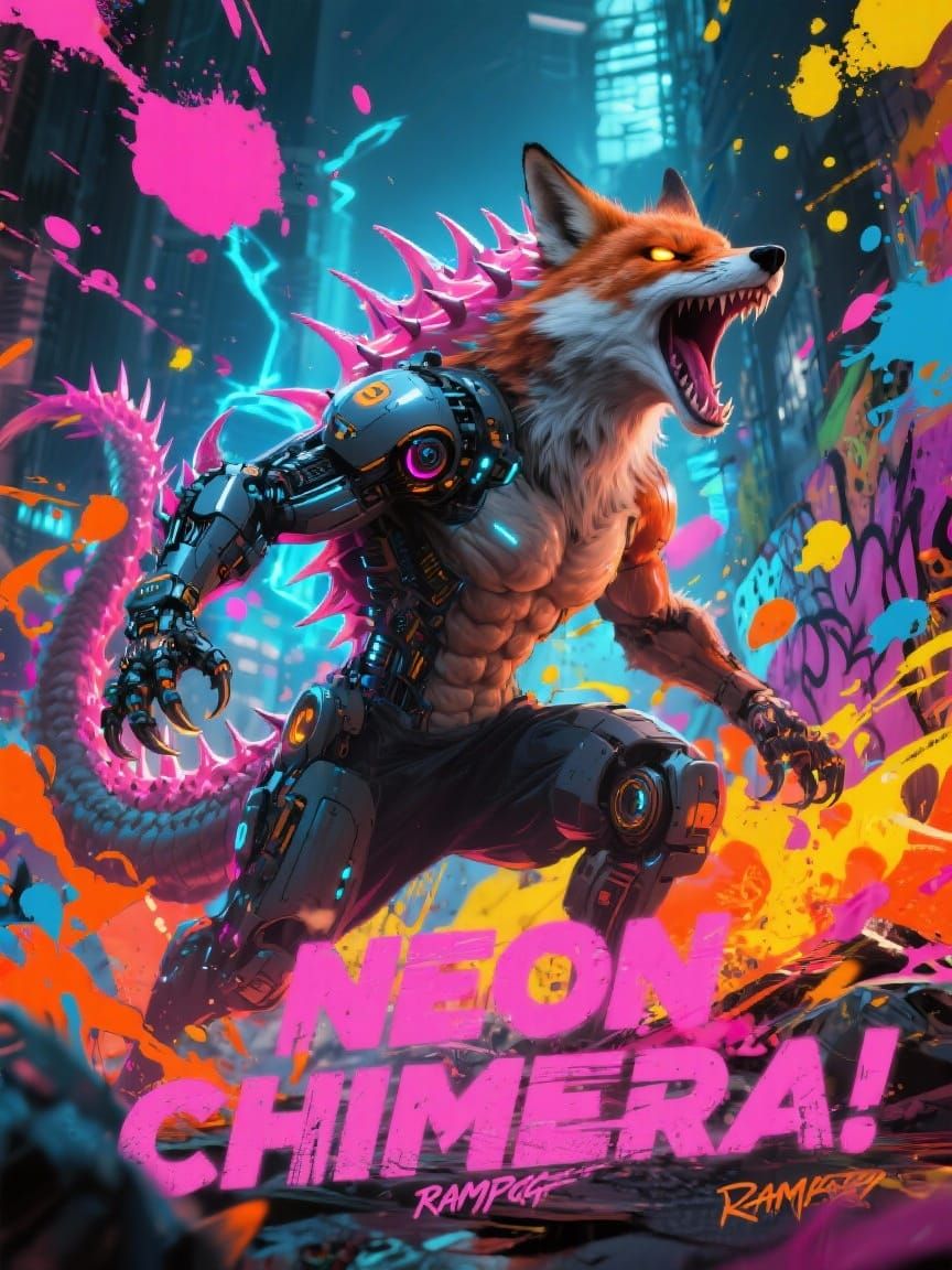 Neon Chimera Rampage in Pop Art Style