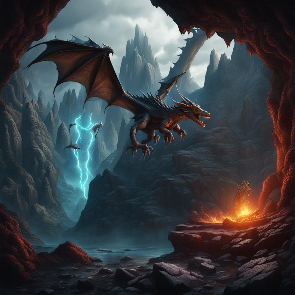 Mountain Dragon Lair in Detailed Matte Painting