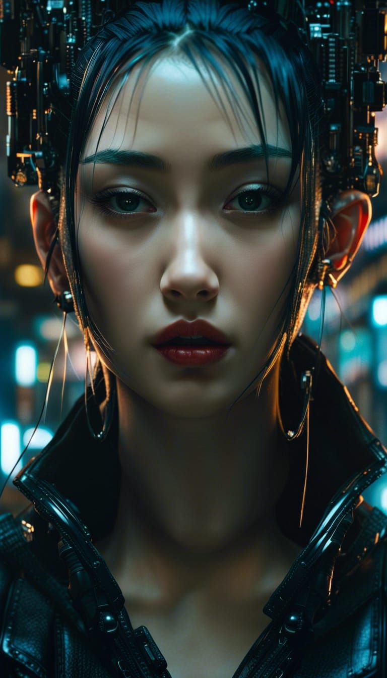 Hyperrealistic Cyberpunk Portrait in Mixed Media Style
