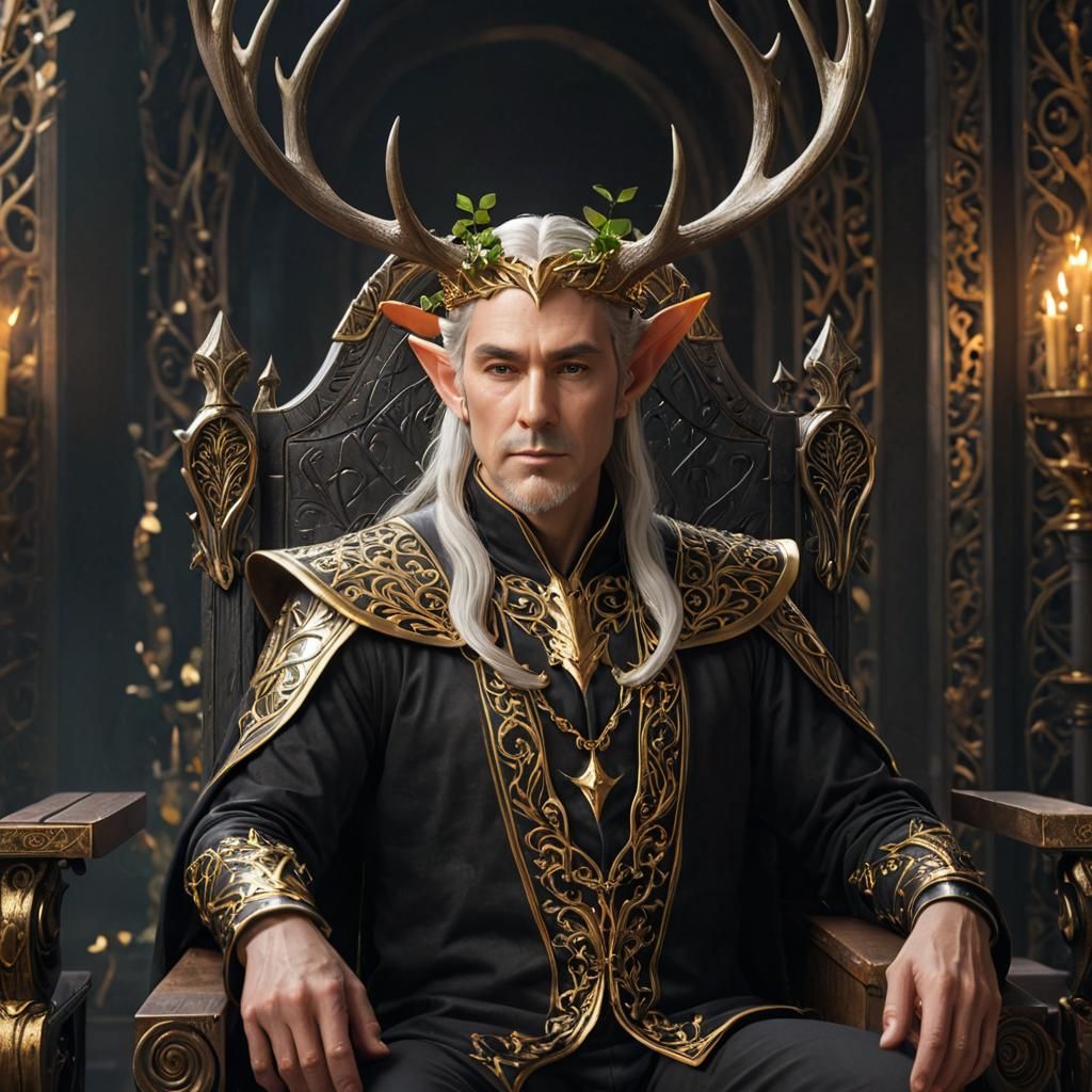 Handsome elven king with antlers on his head
