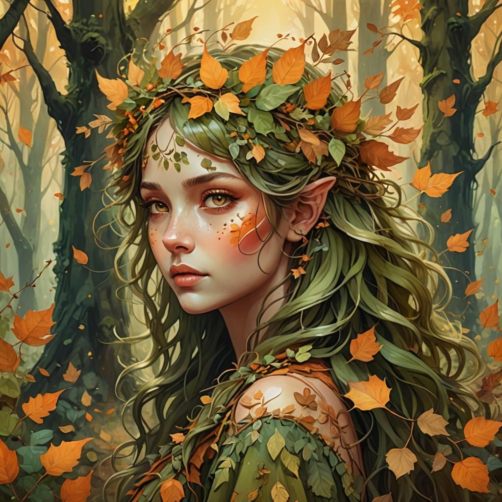 Autumn Fae in Forest: Whimsical Fantasy Illustration