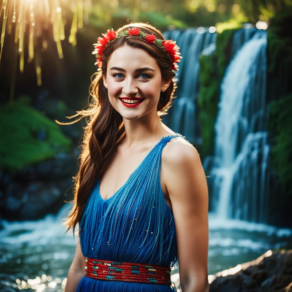 Shailene Woodley Portrait with Waterfall Backdrop