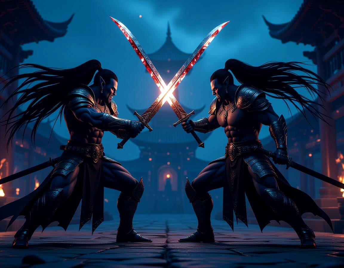 Drow Warriors Battle with Curved Swords