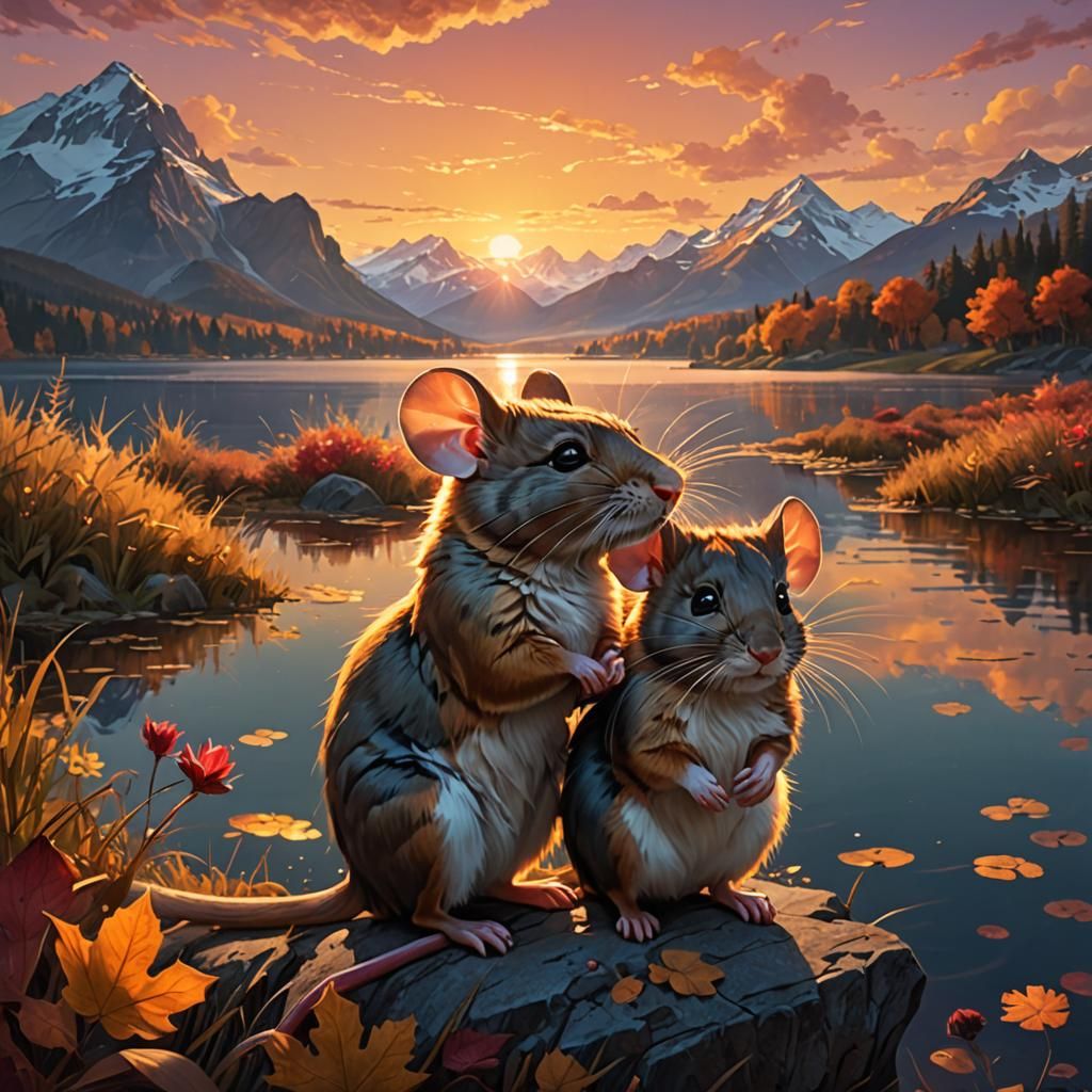 Mice Watch Sunset: Hyperdetailed Art by Rutkowski
