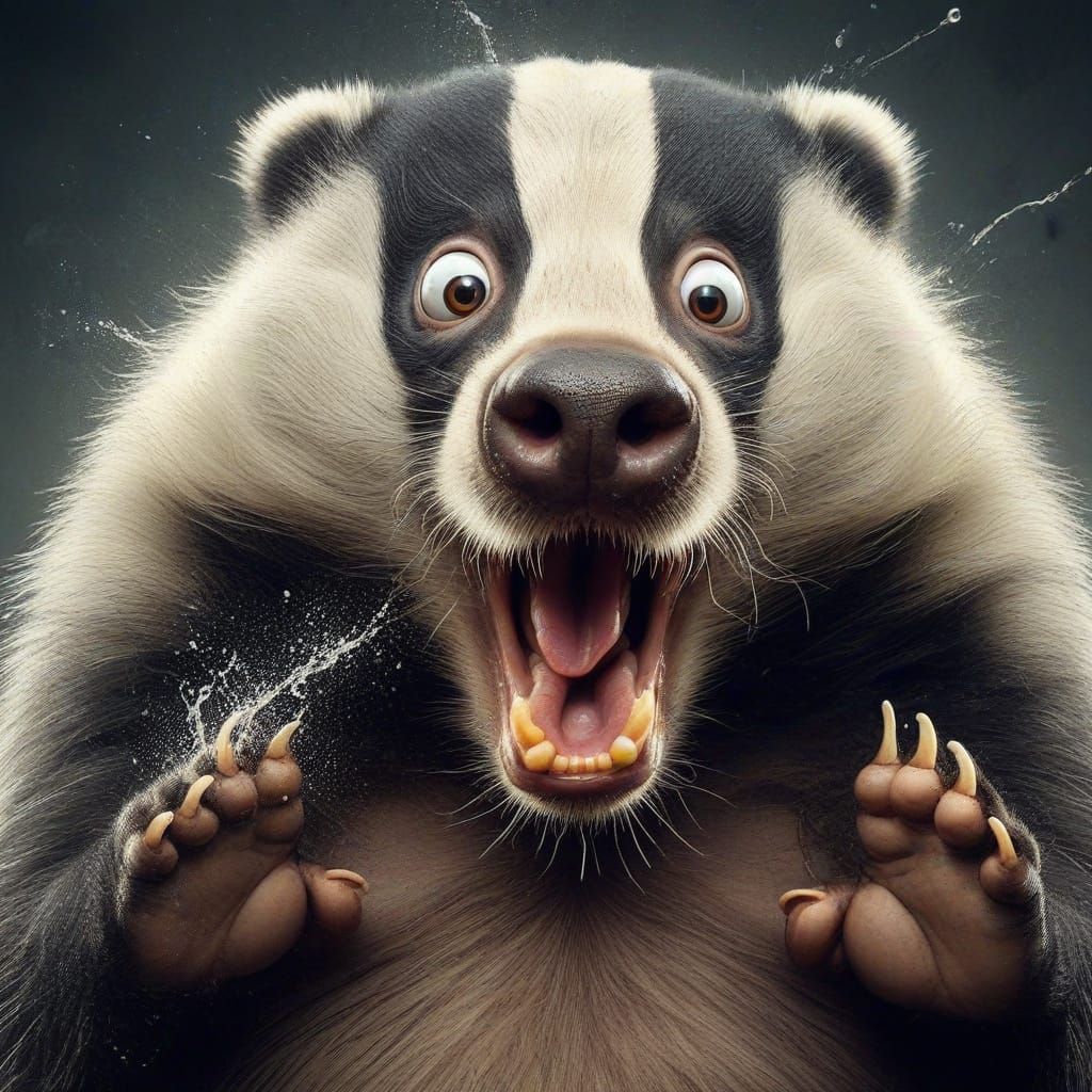 Comical Badger Portrait with Absurd Expression
