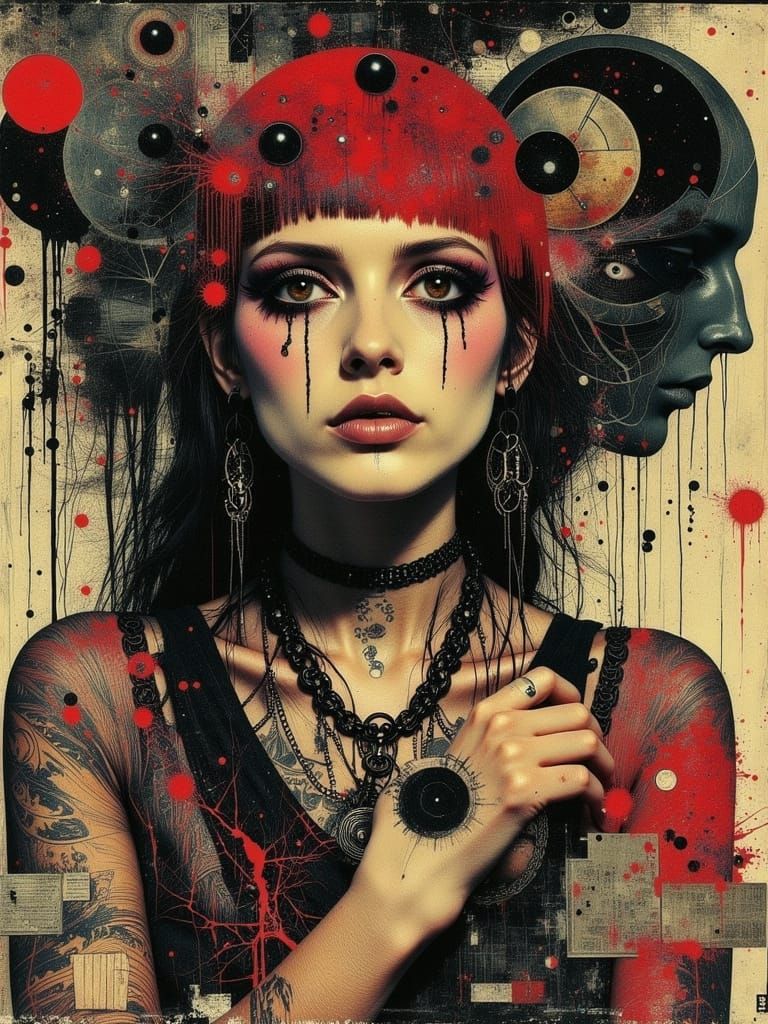 Gothic Abstract Woman with Red Hair in Despaircore Style