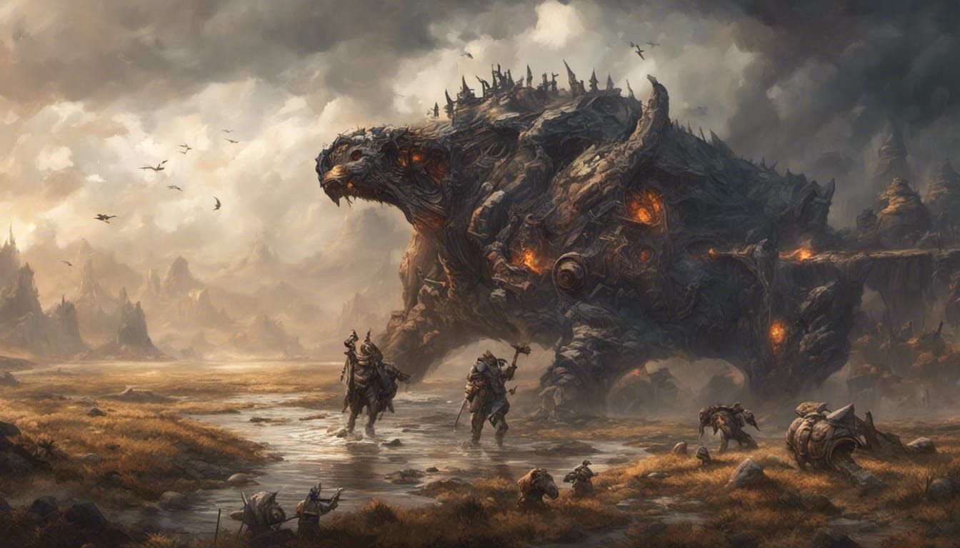 Epic Dark Fantasy Landscape With Dogs of War