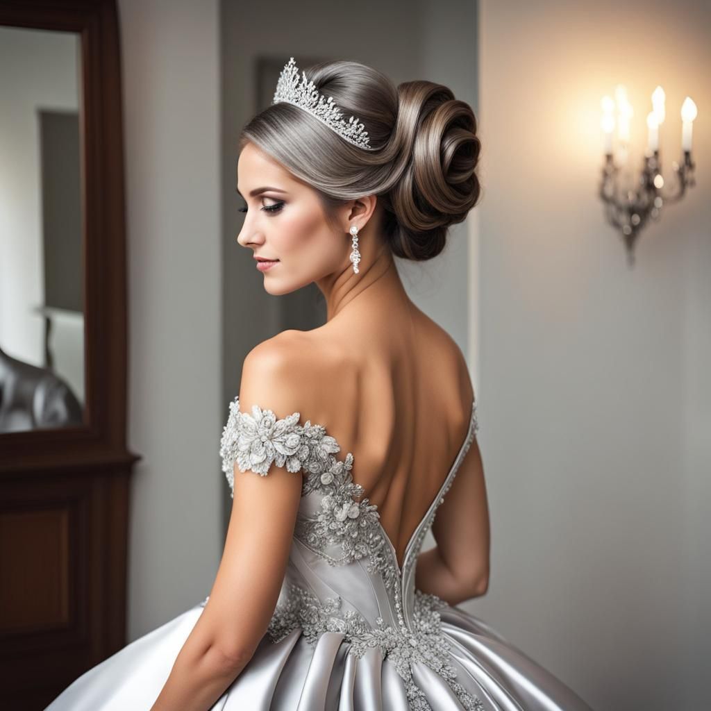 Princess in Silver Wedding Dress Portrait