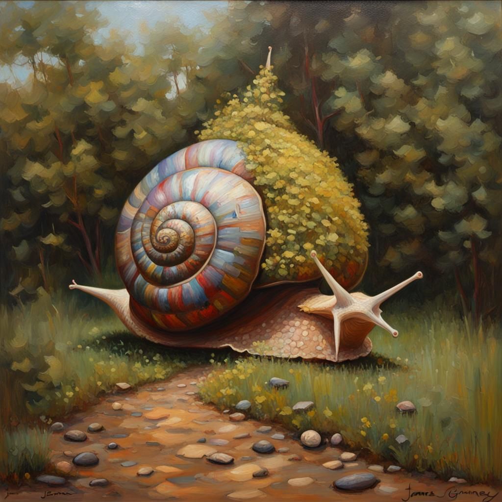 Snail House in Oil Painting Style