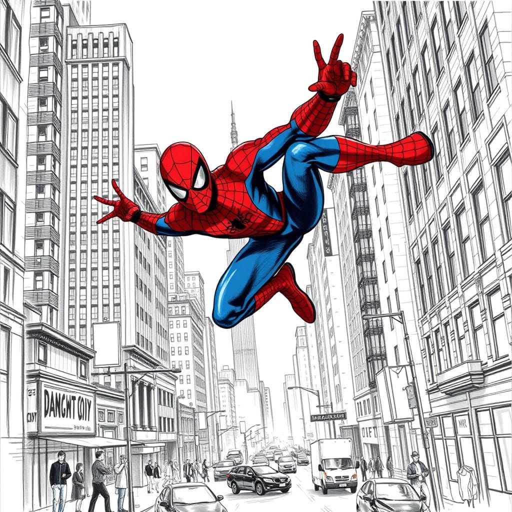 Spider-Man Soars Through New York City in a Dynamic Oil Pain...