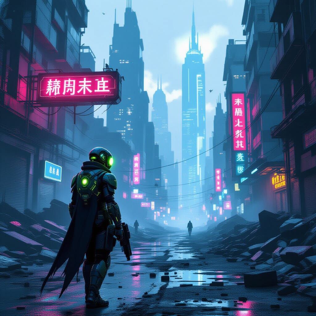 Android Bounty Hunter in Neon Dystopian City