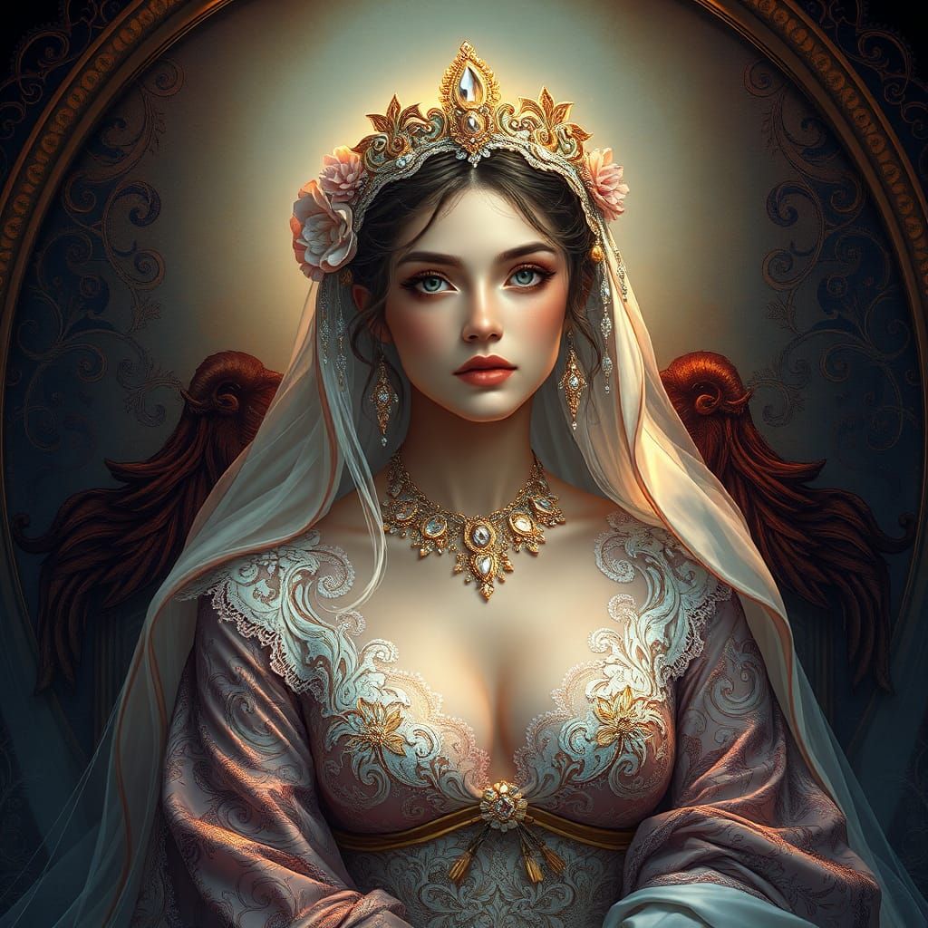 Ethereal Mara Cross Portrait in High-Fantasy Style