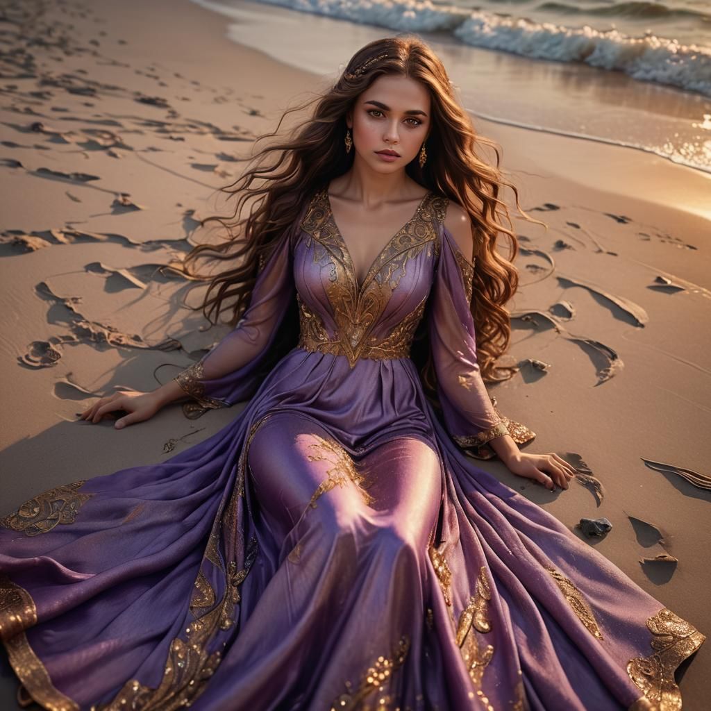 Girl with Hazel Eyes on Beach: Fantasy Art