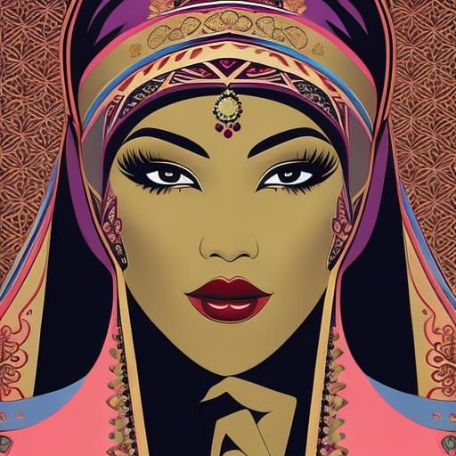 Sinister Asian Woman in Hijab, Digital Painting