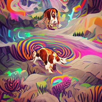 Psychedelic Basset Hound's Vibrant Adventure