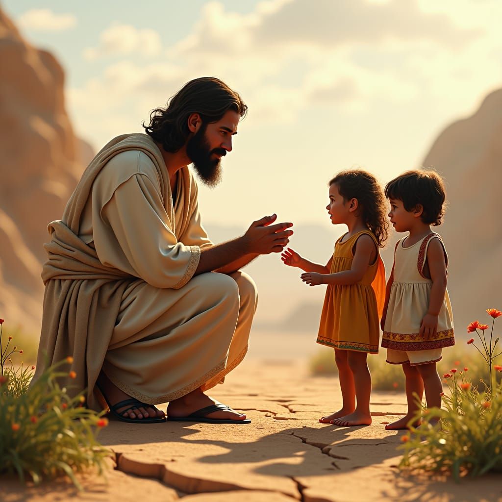 Jesus Welcomes Children in a Matte Painting