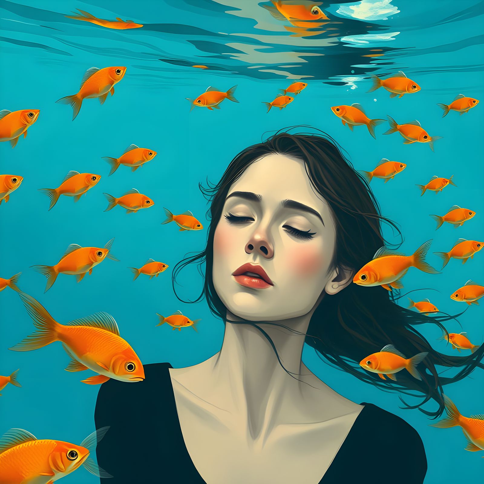 A Distant Woman in Endless Blue Water