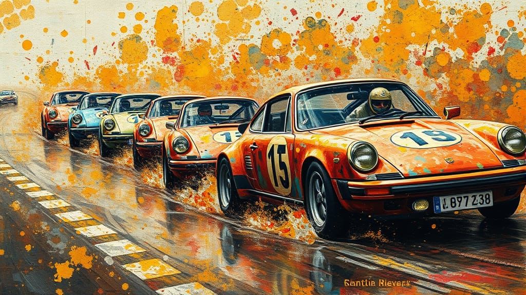 Racing Cars Entwined in Visceral Textures