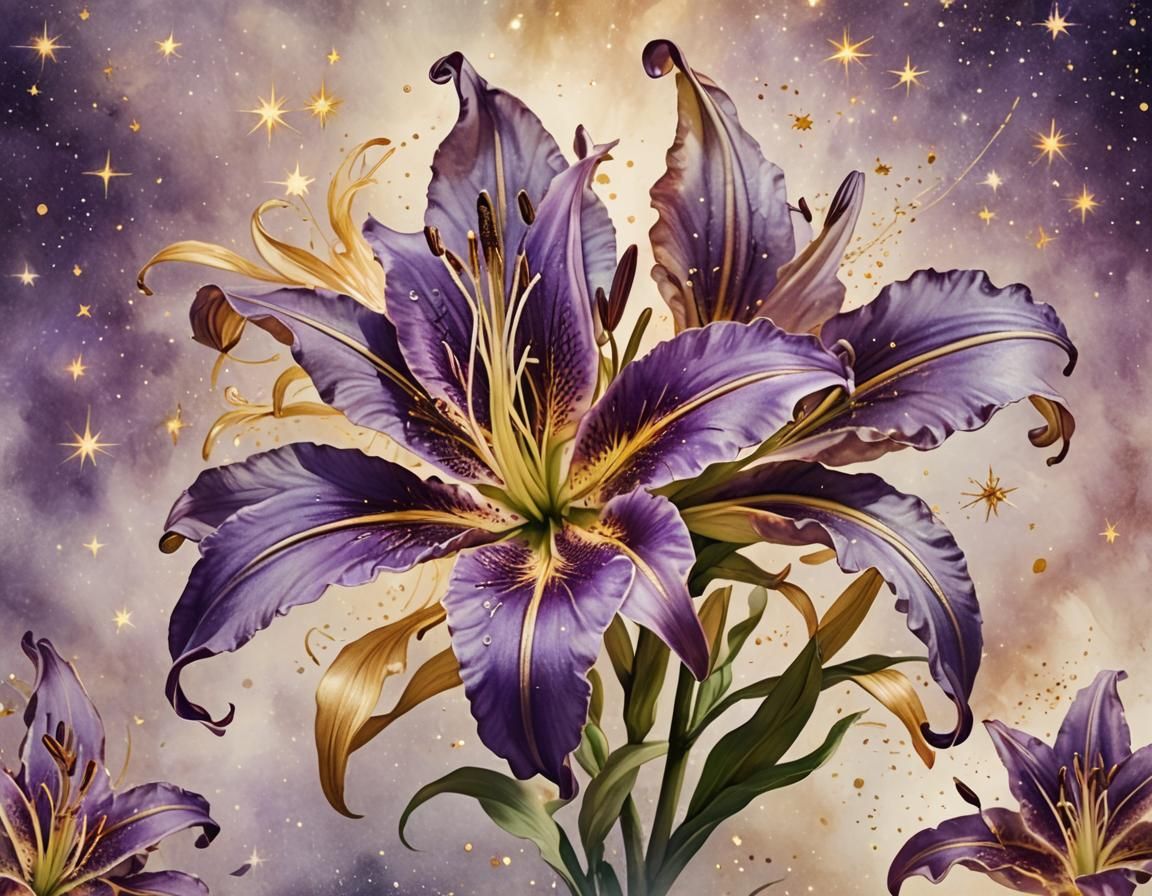 Ethereal Purple Lily in Vintage Watercolor Style