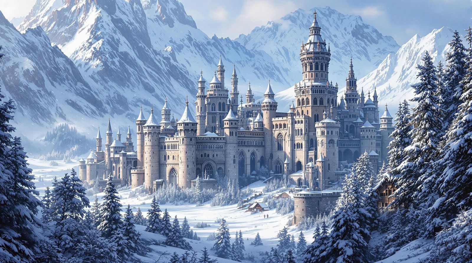 Majestic Medieval Winter Kingdom in Colossal Mountains