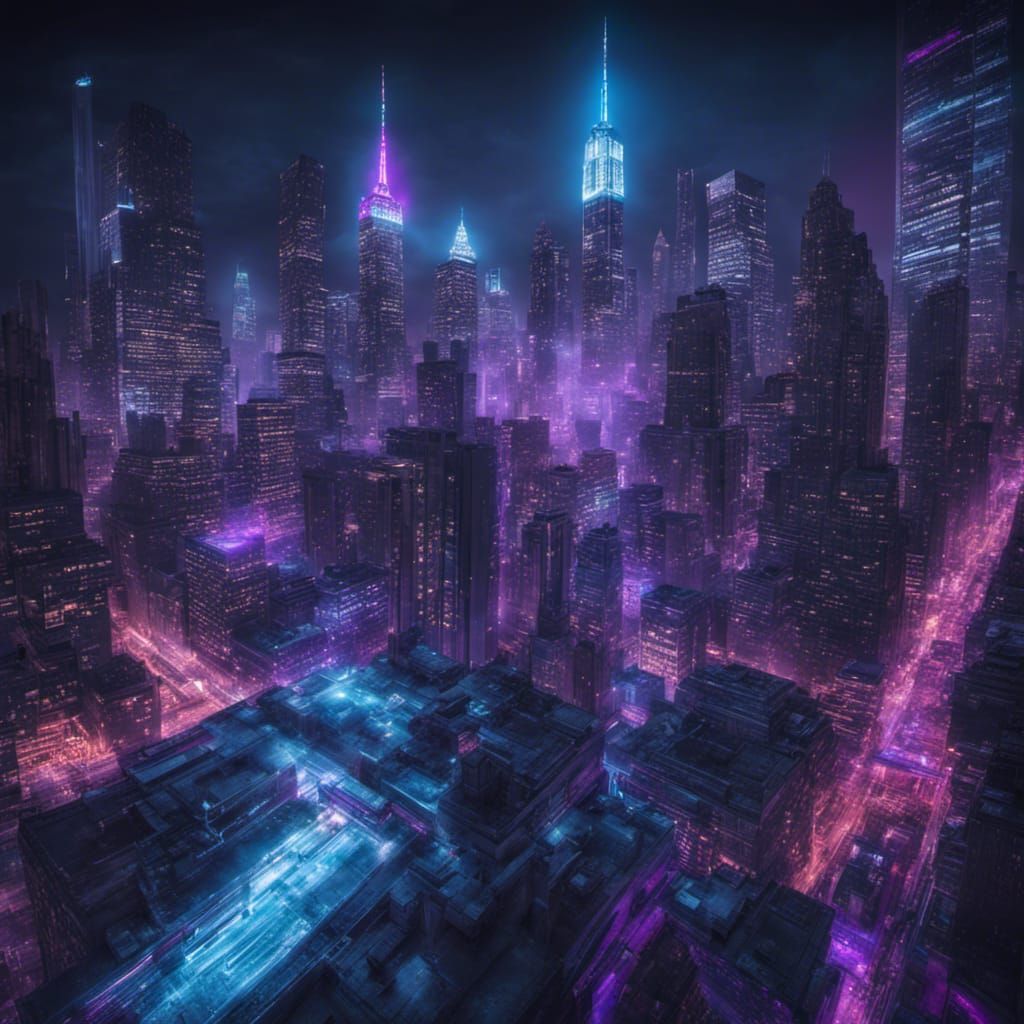 Futuristic Neon Cityscape at Night