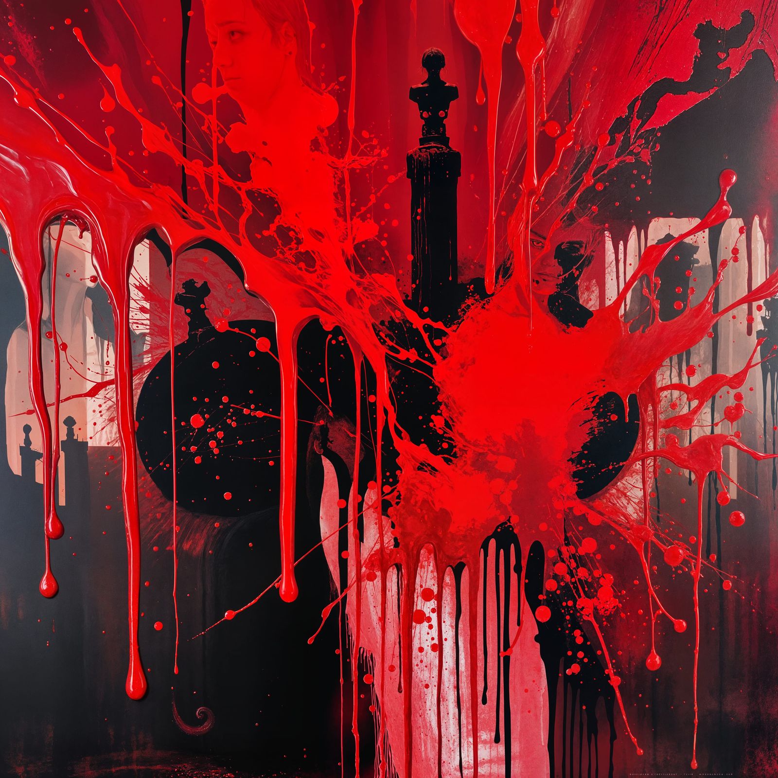 Rivulets of Crimson in Dark Surrealistic Abstraction