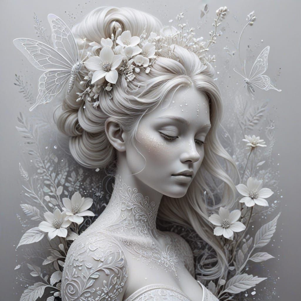 Floral Beehive Hairstyle in Chalk Art Style