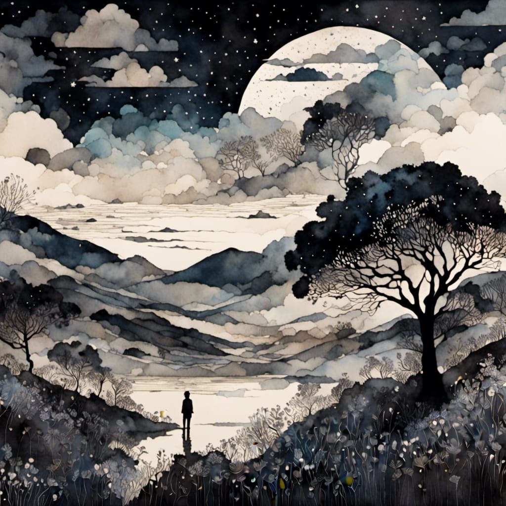 Surreal Double Exposure Silhouette and Landscape