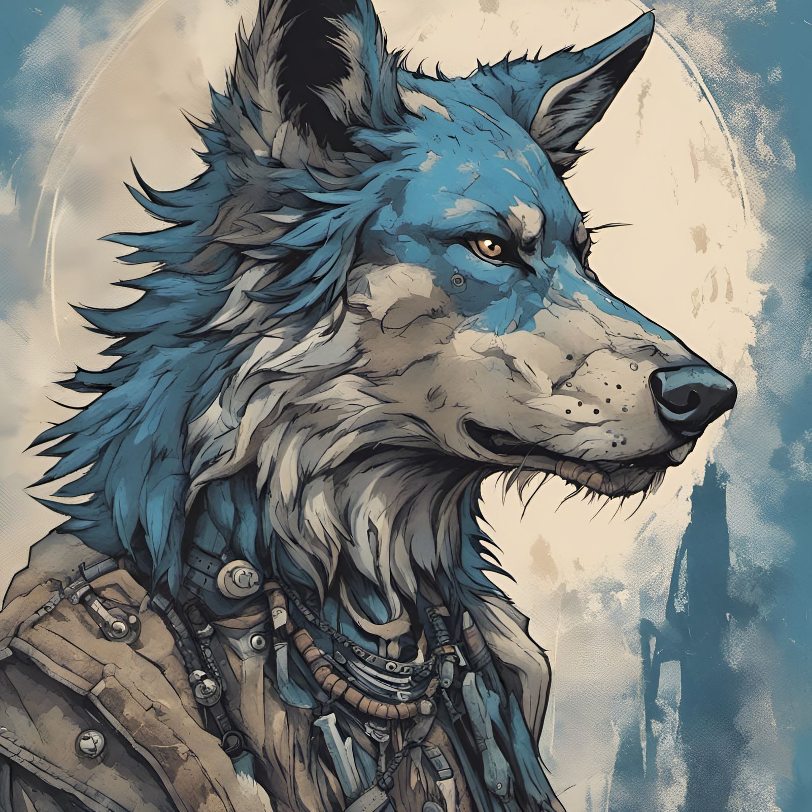 Bohemian Direwolf Spirit in Post-Apocalyptic Comic Art