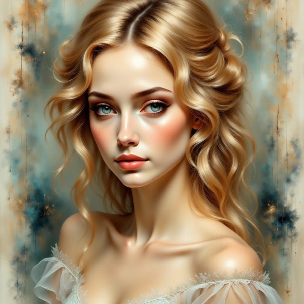 Ethereal Portrait of a Blond Woman in Pre-Raphaelite Style