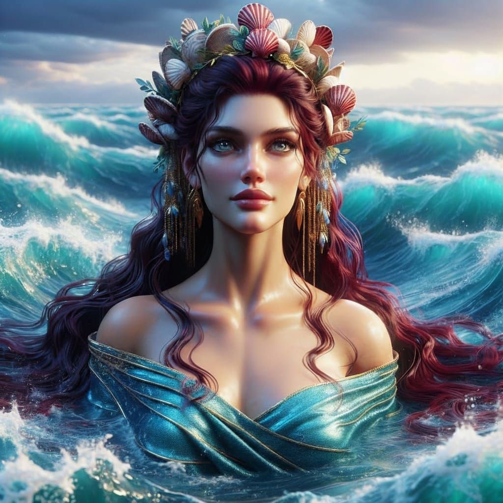 Greek Sea Goddess Emerges from Mediterranean Waves