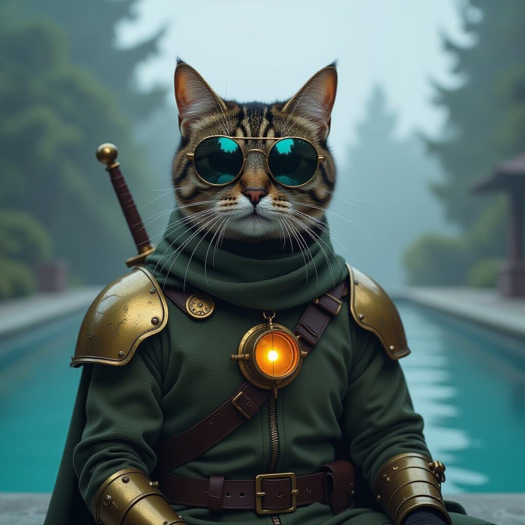 Cat with Sunglasses in Dark Fantasy Style