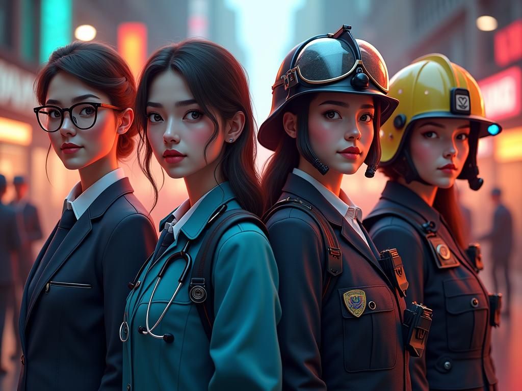 Four Professionals in Art Nouveau Style