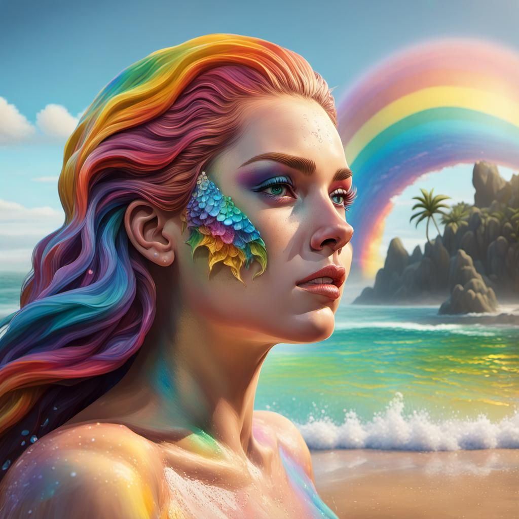 Brazilian Beach Mermaid with Rainbow in 3D Render