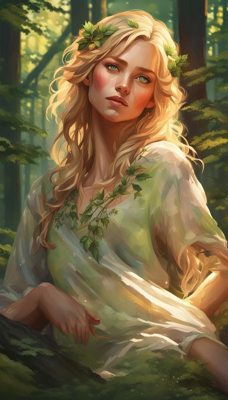 Blonde Beauty in Forest: Hyperdetailed Concept Art