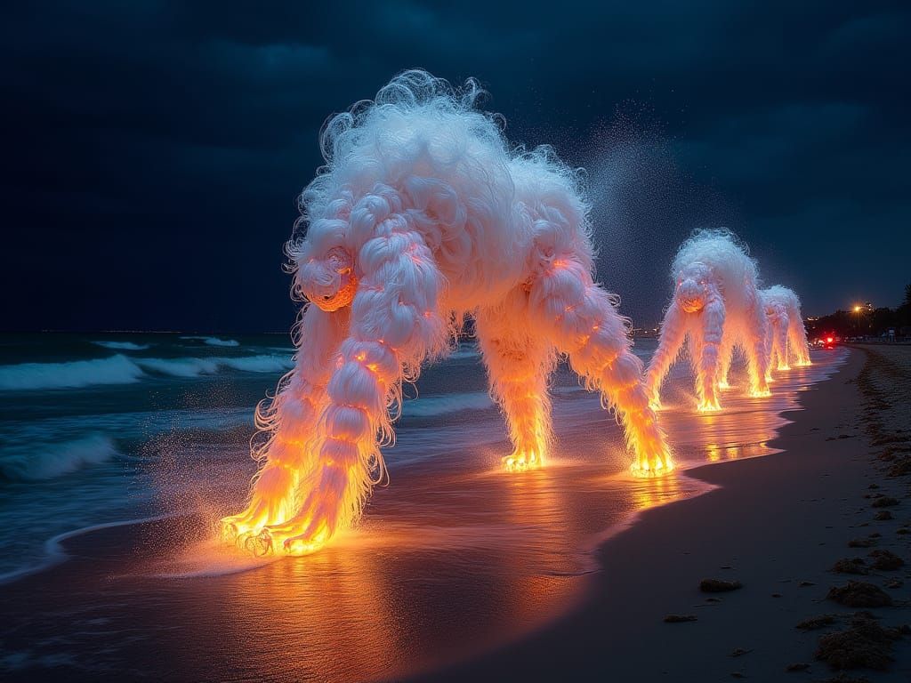 Glowing Curly Whirlingtons on the Beach