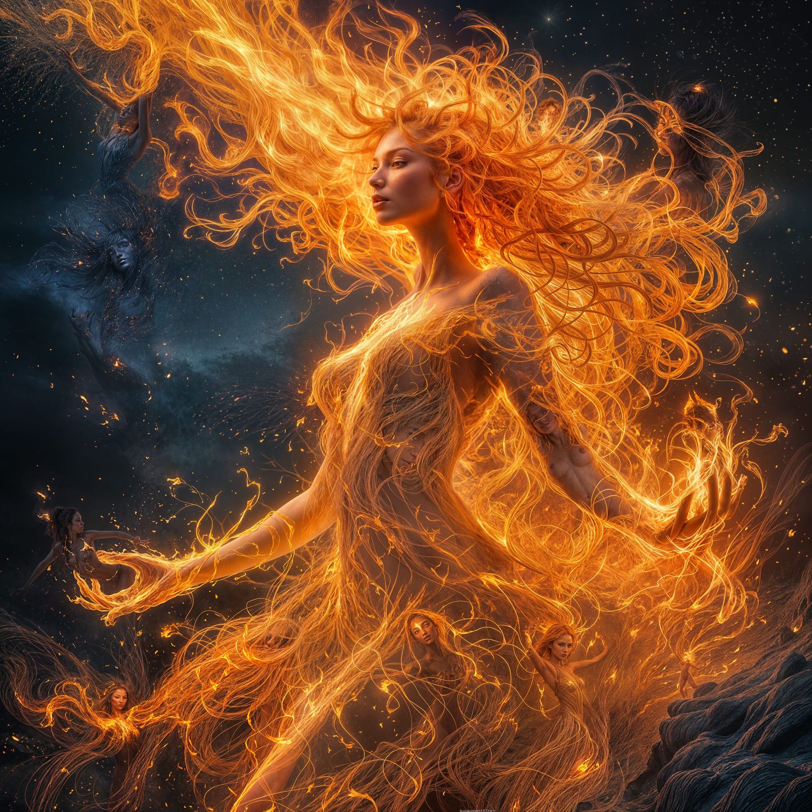 Ethereal Fire Woman in High Fantasy Style