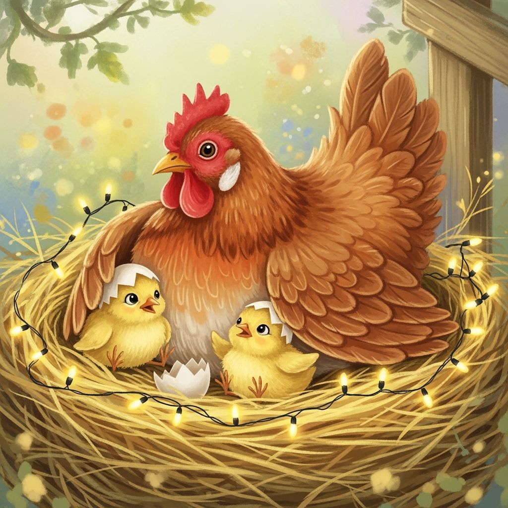 Mother Hen and Chicks in Beatrix Potter Style