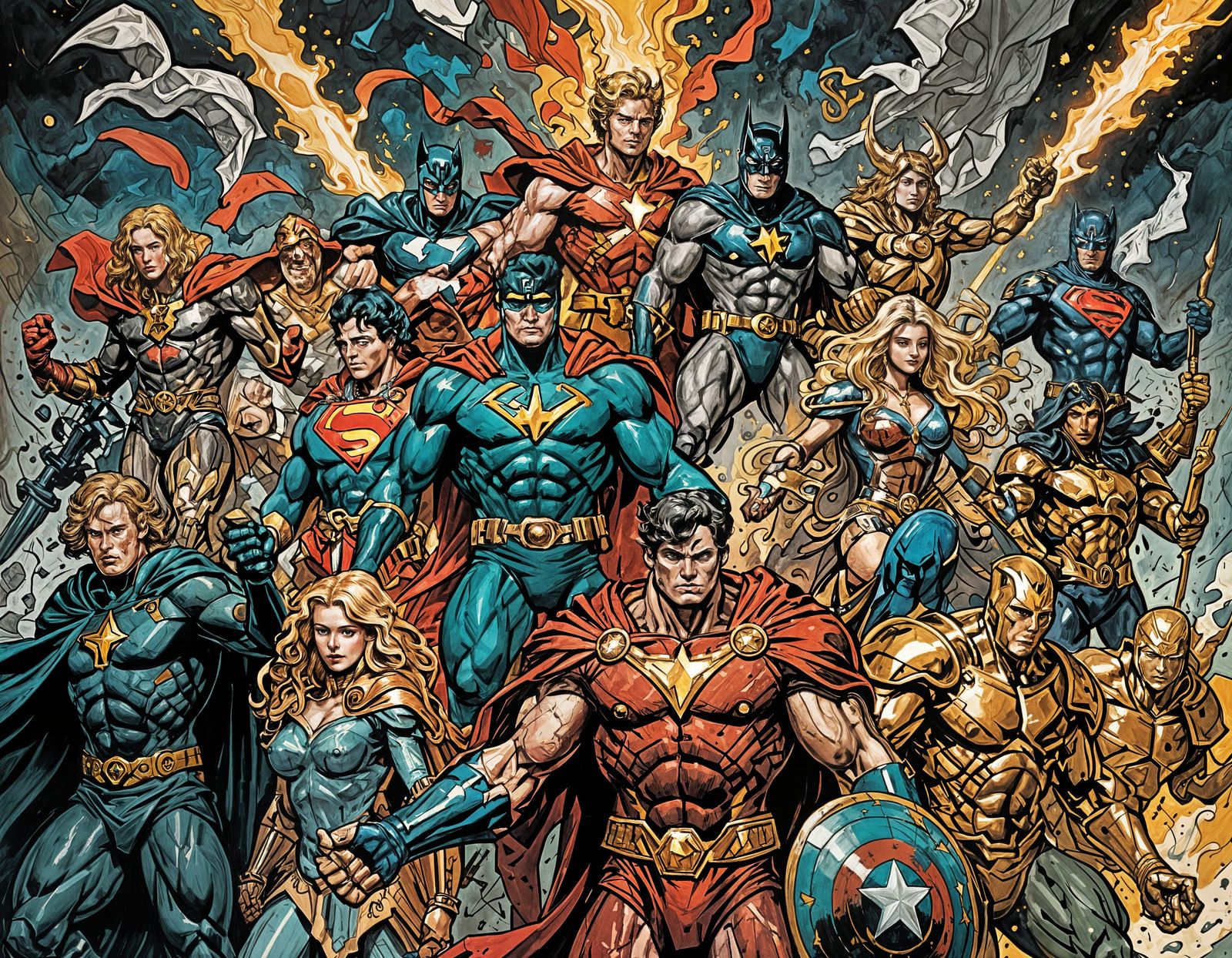 Superheroes Living with Gods in Renaissance Style