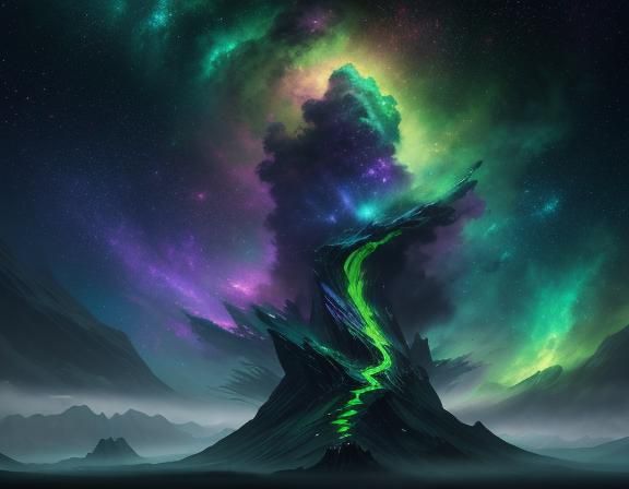 Green Gradient Nebula Galaxy in Detailed Painting