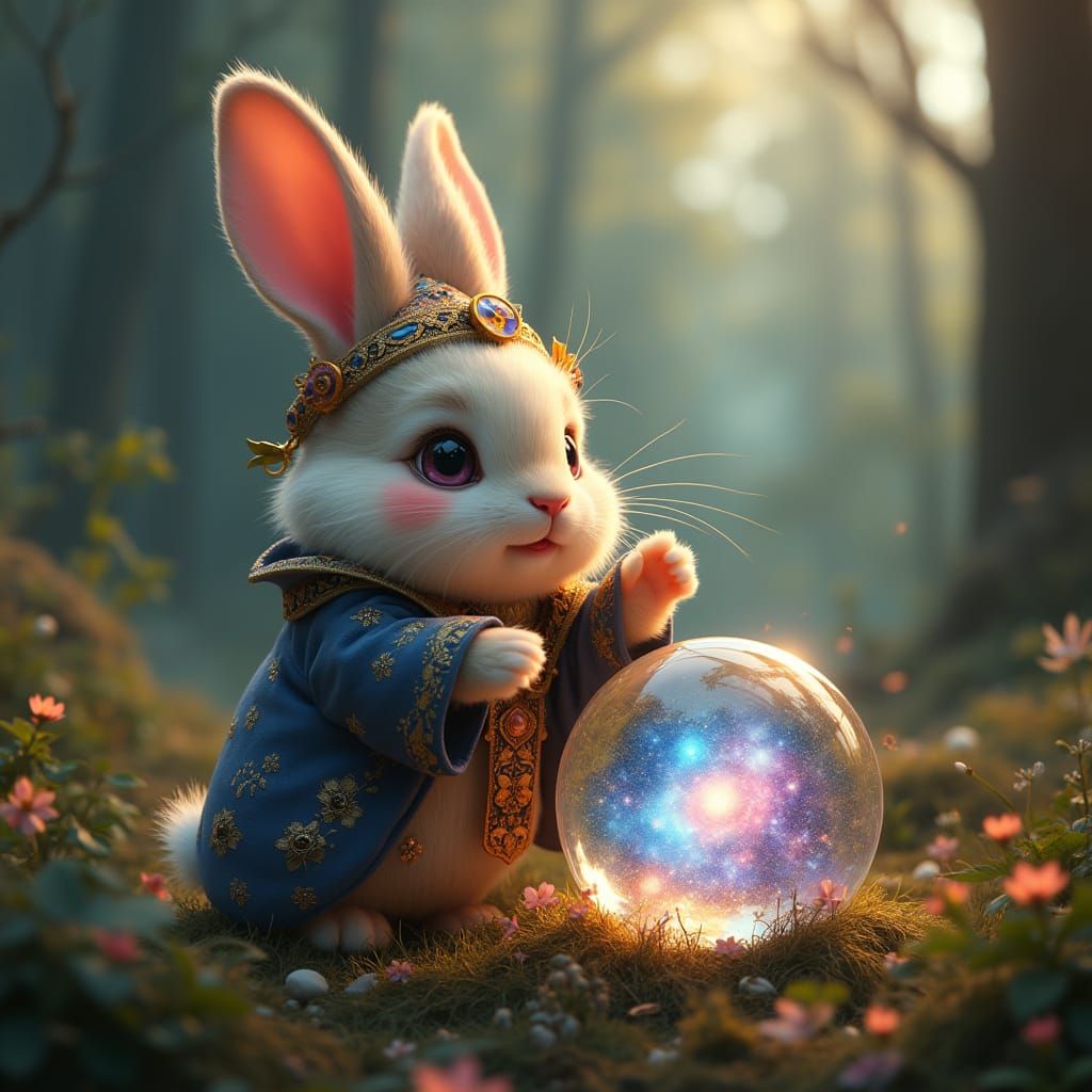 Bunny Wizard Creates Galaxy: Hyperrealistic Fantasy Art