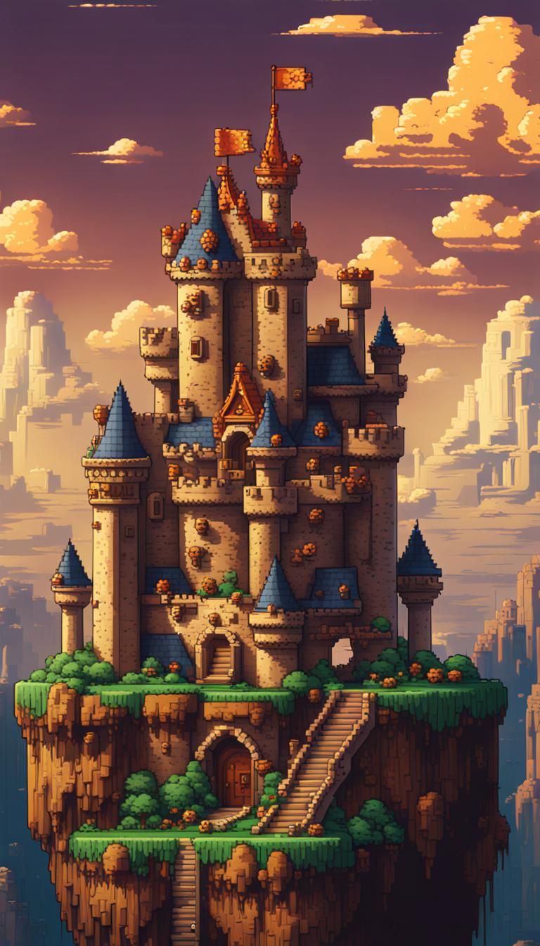 8-bit Nintendo pixel-art background of King Koopa Castle fro...