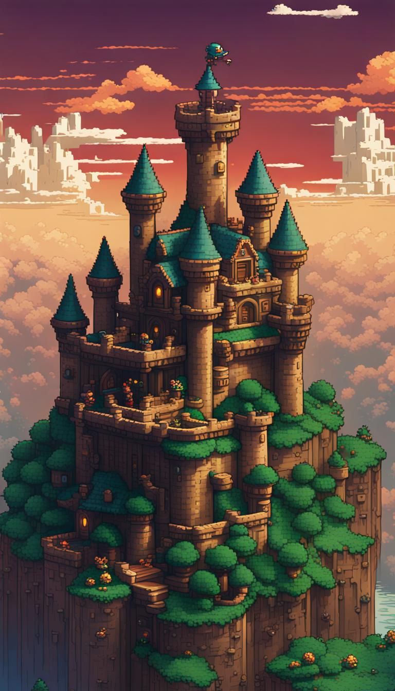 8-bit Nintendo pixel-art background of King Koopa Castle fro...