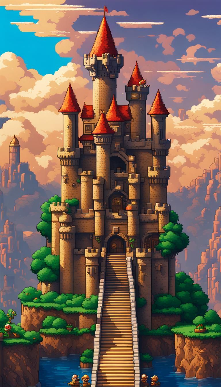8-bit Nintendo pixel-art background of King Koopa Castle fro...
