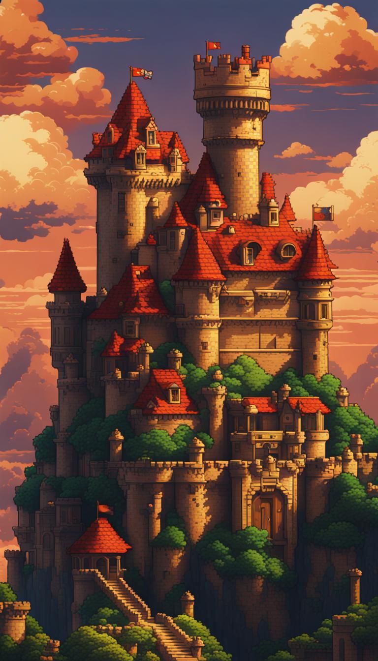 8-bit Nintendo pixel-art background of King Koopa Castle fro...