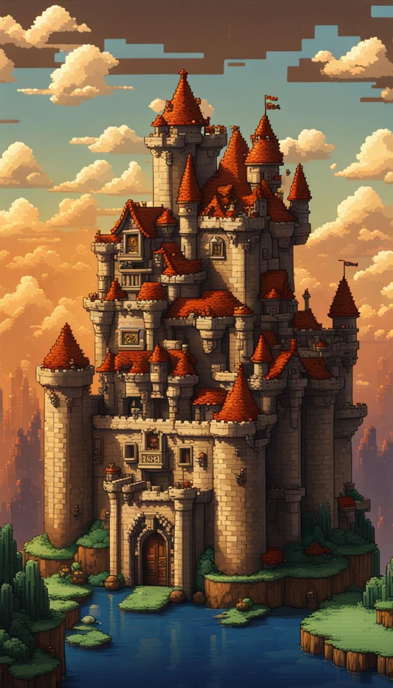 8-bit Nintendo pixel-art background of King Koopa Castle fro...