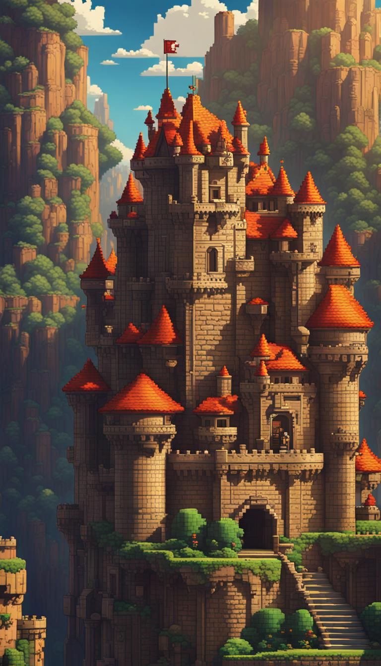 8-bit Nintendo pixel-art background of King Koopa Castle fro...