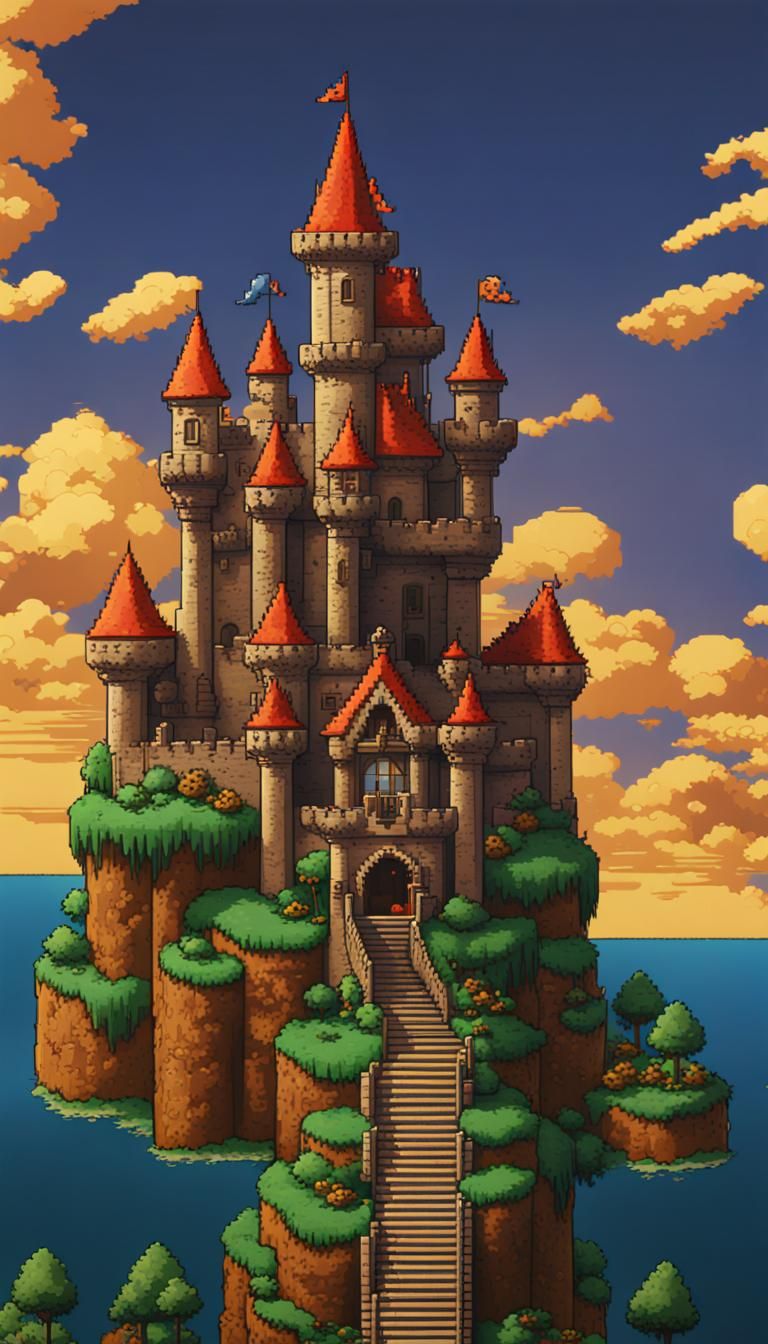 8-bit Nintendo pixel-art background of King Koopa Castle fro...